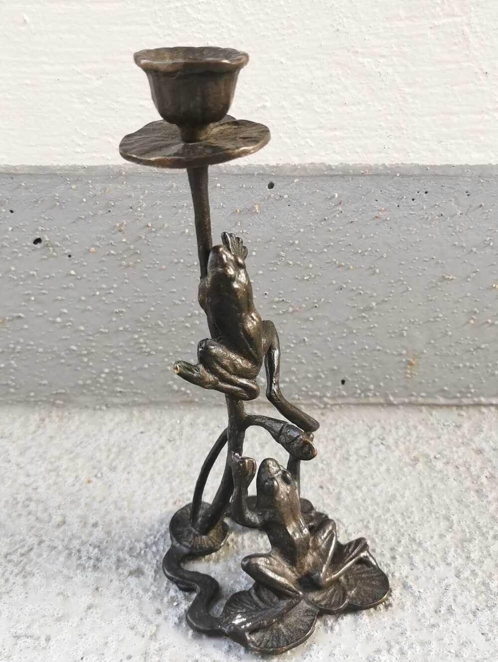 Vintage Brutalist Style Frog Metal Candle Holder Nature Sculpture